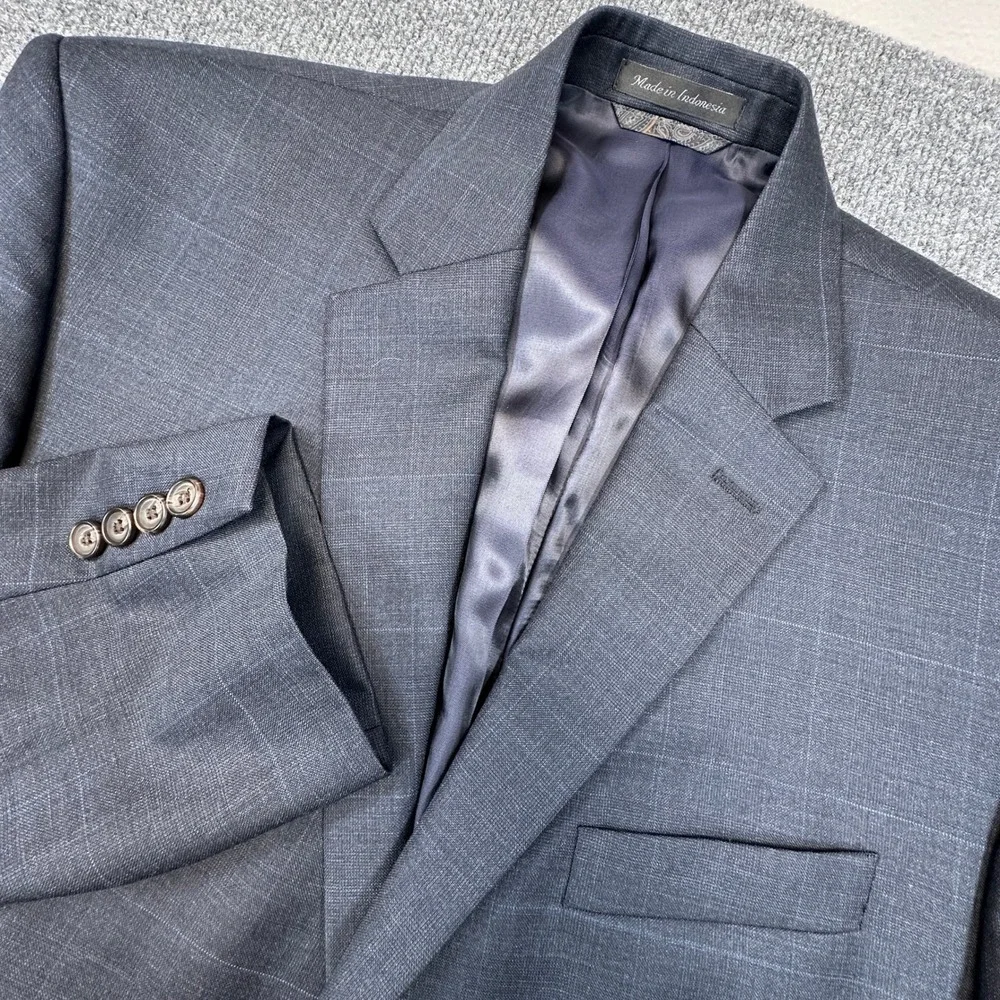 Lauren Ralph Lauren Suit Jacket Mens 42S Navy Blue Wool Plaid 2-Button‎ Blazer